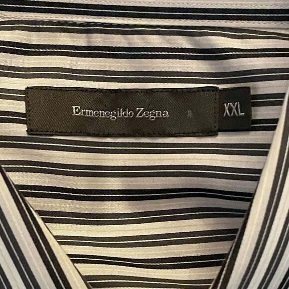 Zegna Men's XXL Dress Shirt Black Gray White Stripe Long Sleeve Button-Up - Picture 5 of 8